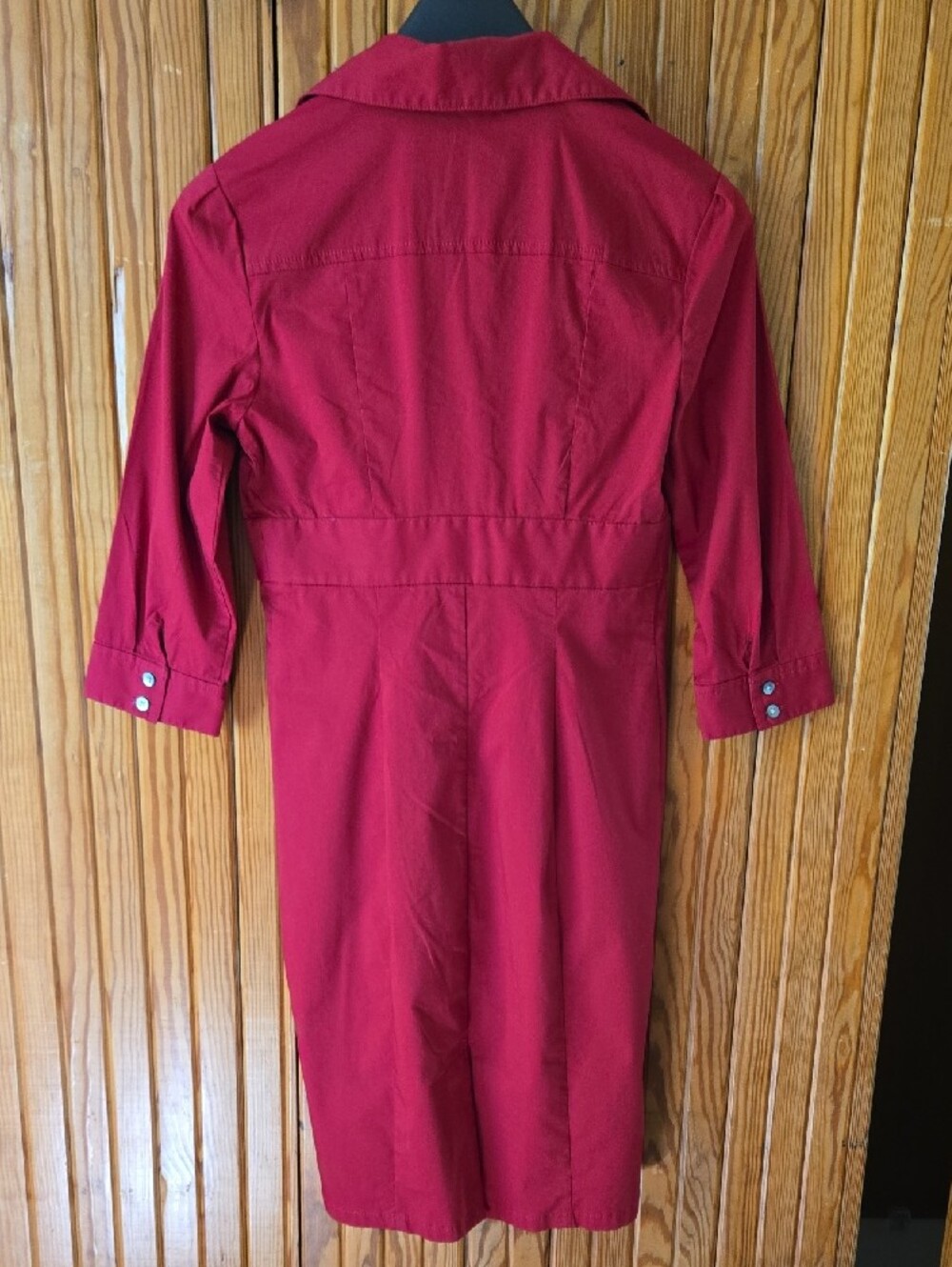 Express Red Button-Front Ruched Shirt Dress - Picture 8 of 9